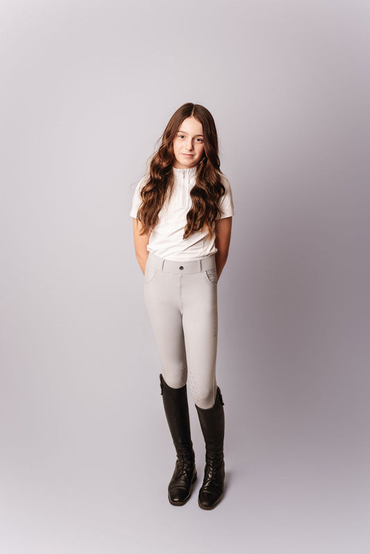 Grey Competition Breeches by Meliora Equestrian perfect for younger riders - photo of breeches