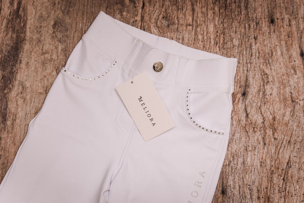 White Competition Breeches by Meliora Equestrian perfect for younger riders - photo of breeches